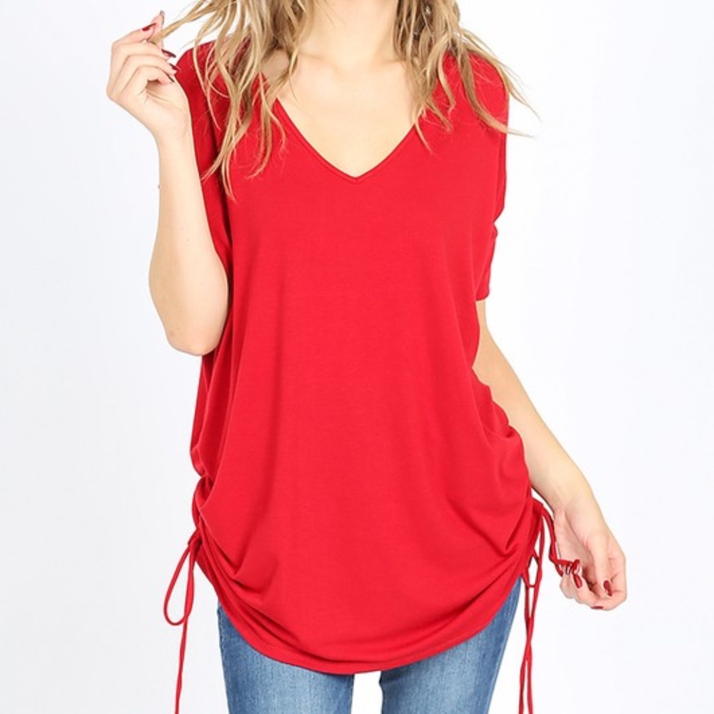 Zenana premium short sleeve v-neck red top t-shirt long buttery brand new plus